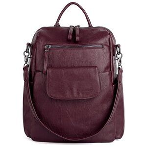 6317 Backpack Purse 3 ways PU Washed Leather Rucksack Shoulder Bag D Red